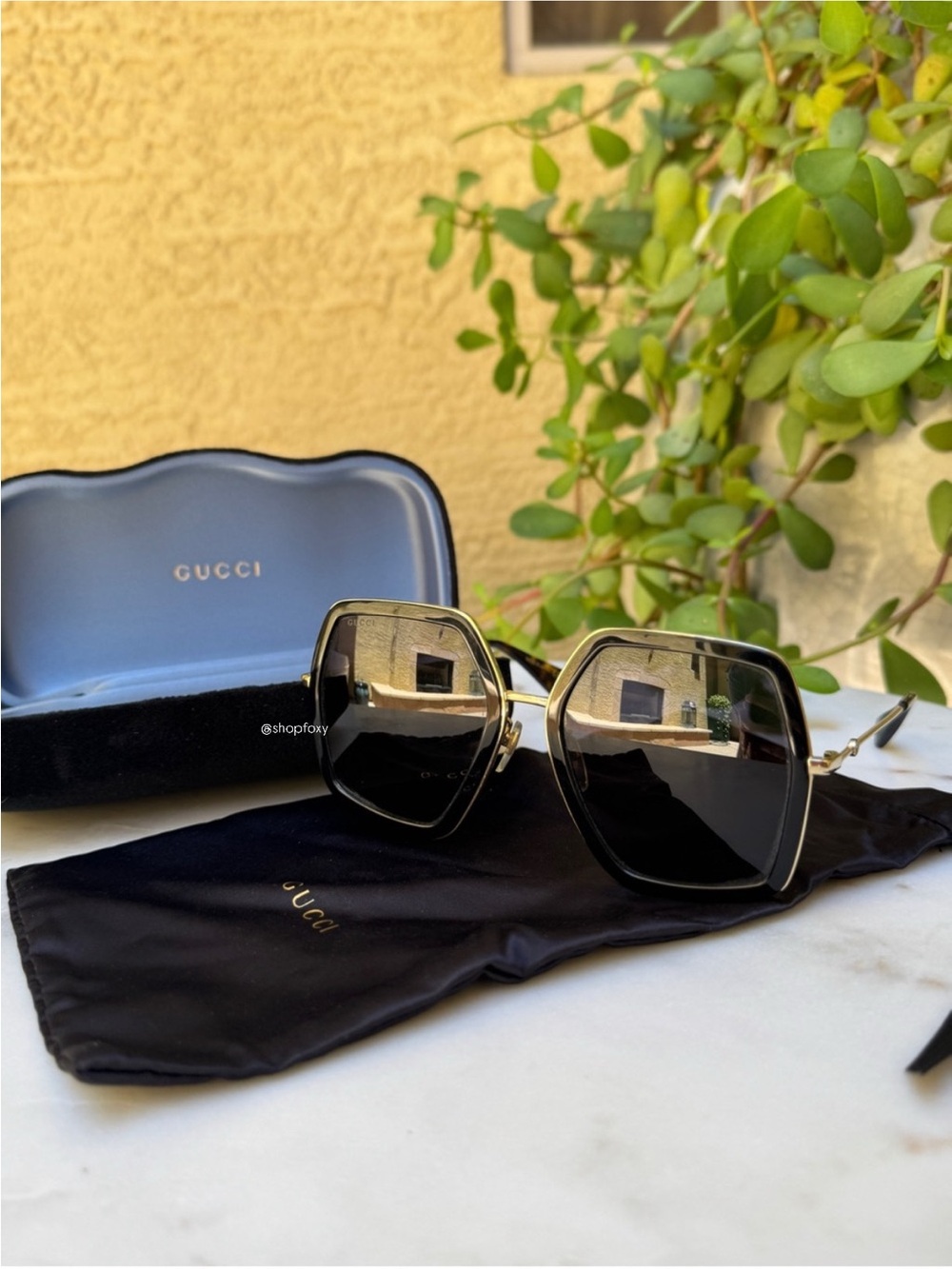 Gucci Acetate Oversize Square Frame Tortoise Sunglasses GG0106S